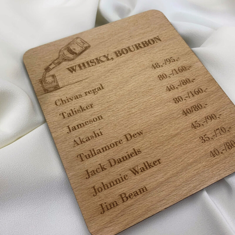 ukázka menu na dřevěné překližce