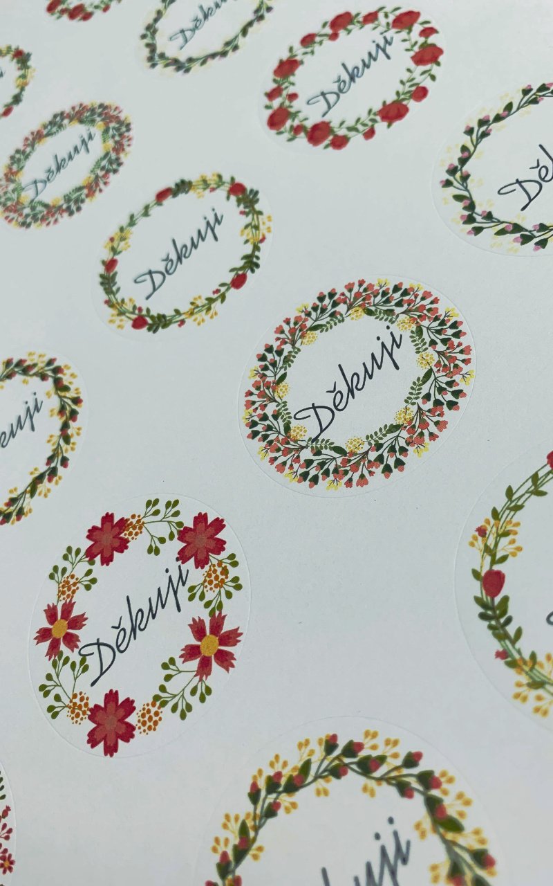 kulaté nálepky s potiskem děkuji