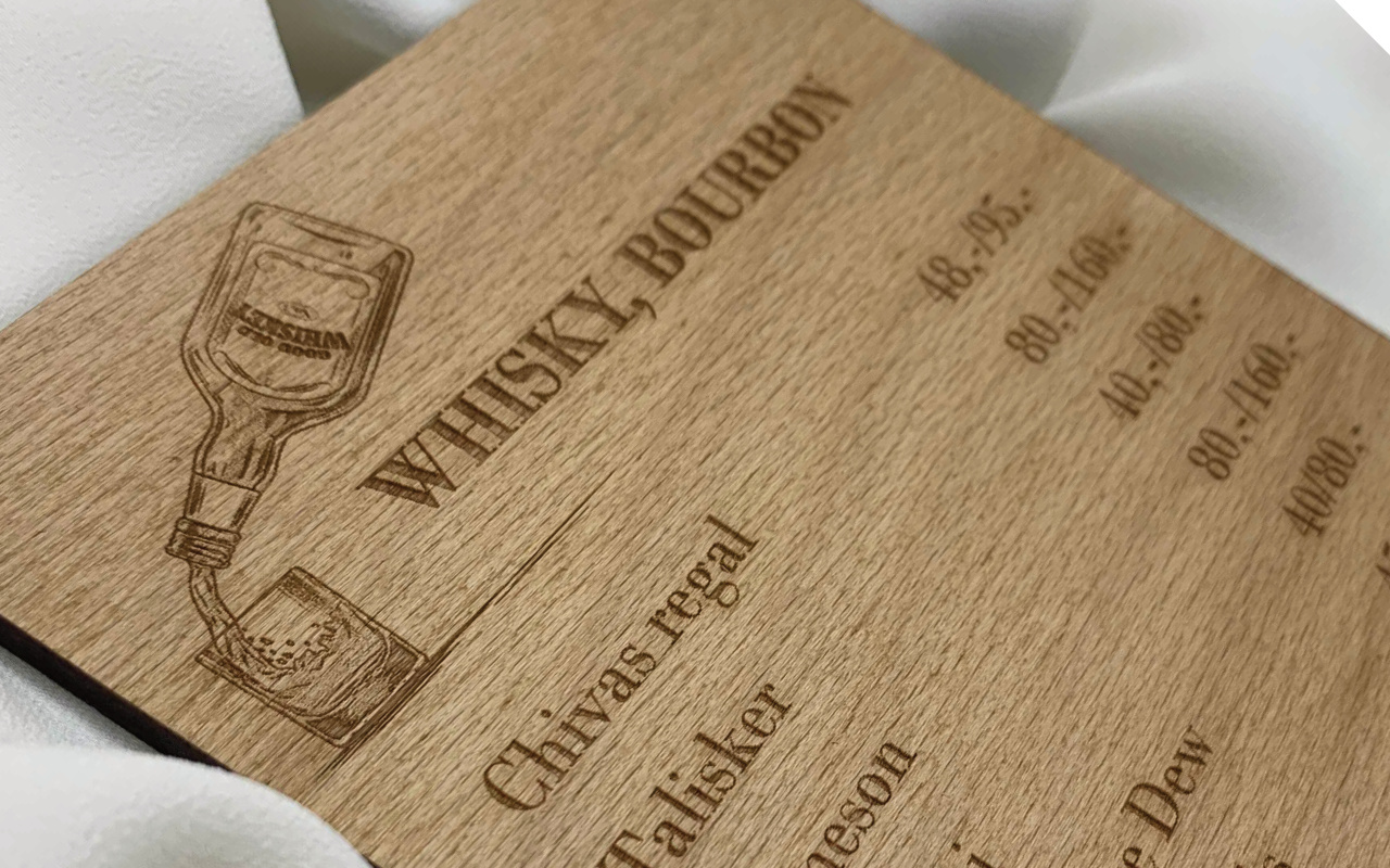 Obrázek preklizka menu whisky detail