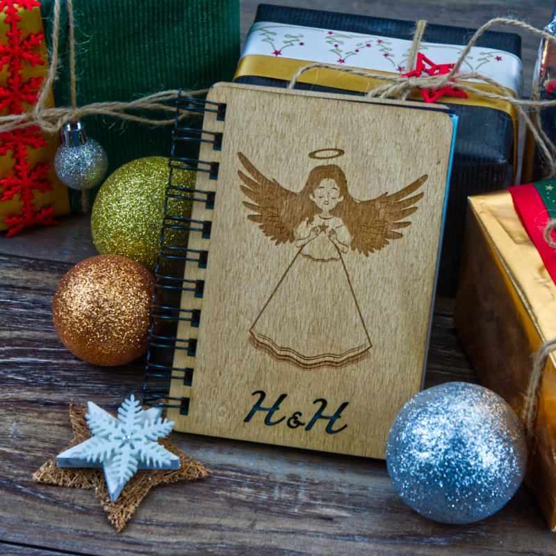Dřevěný deník A6 - velryba 3 Obrázek denicek andel vanoce na prani