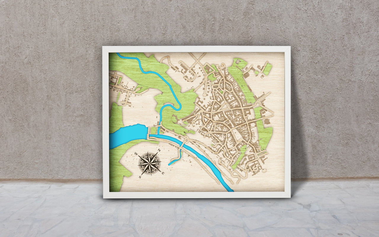 Pohled na vyřezávanou gravírovaná mapa