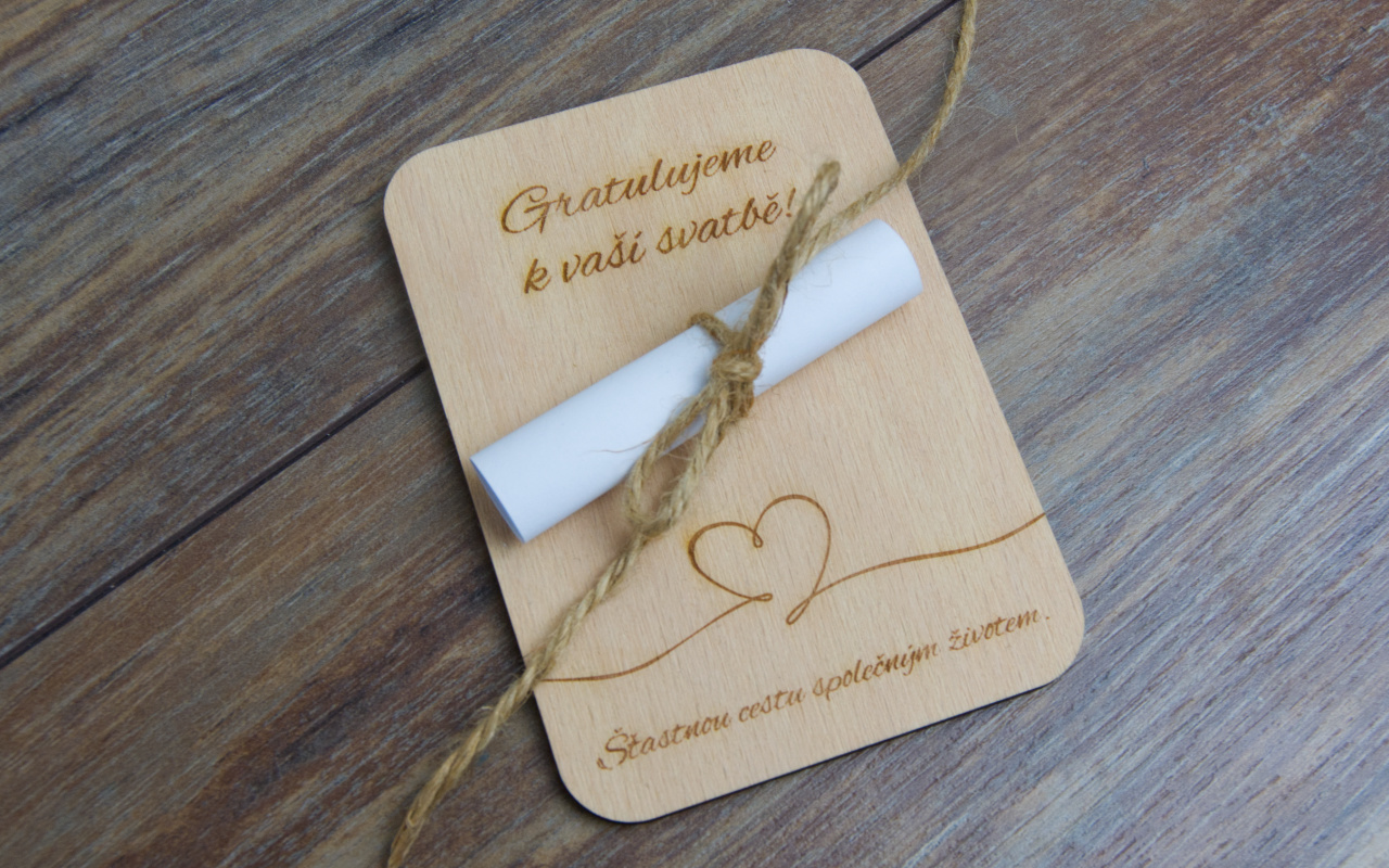 Svatební gravírování 14 Obrázek karticka na penize svatebni