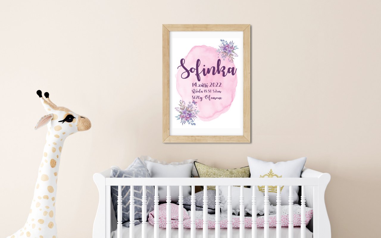 Dětský plakát s údaji o narození na míru – holčička 1 Obrázek obraz galerie holcicka obraz