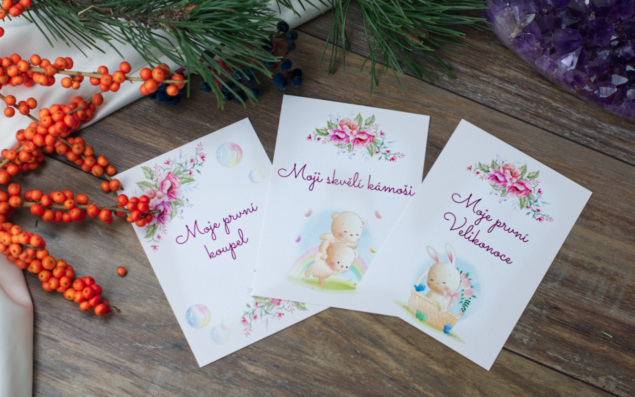 milníkové kartičky pro miminka s ilustracemi