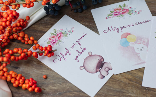 milníkové kartičky pro miminka s ilustracemi