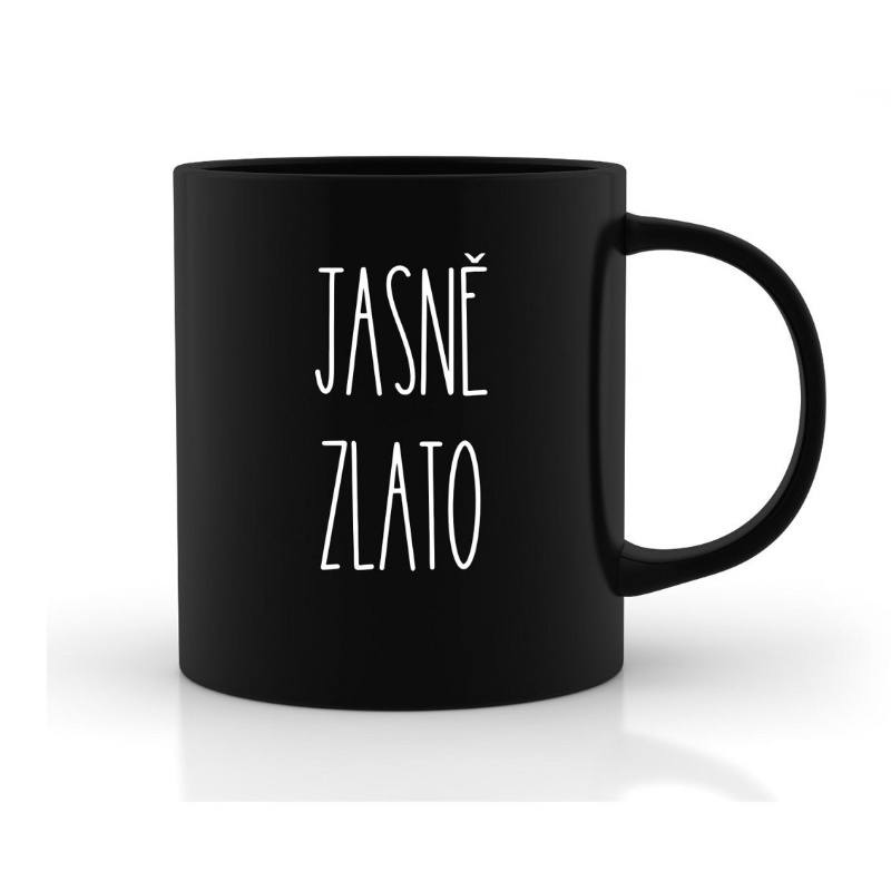 Černý hrnek s bílým potiskem