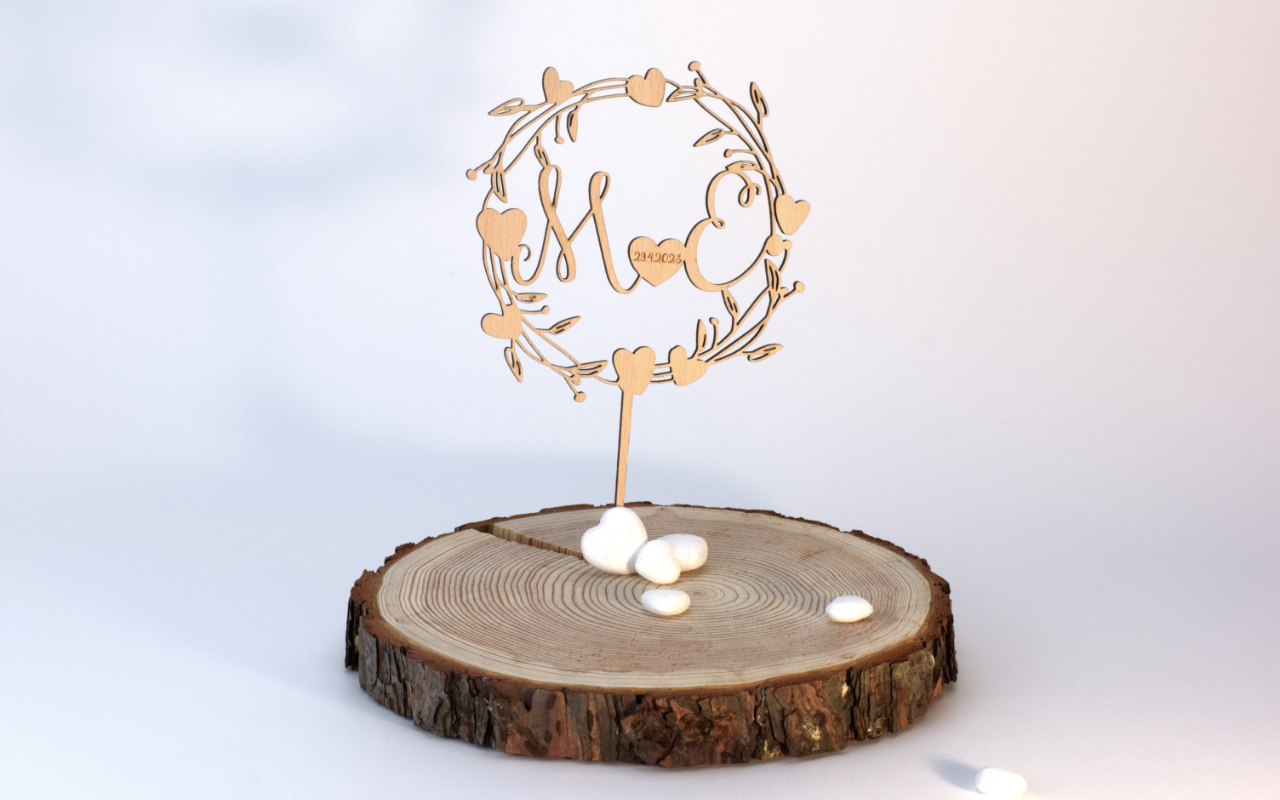 Zápich do dortu na míru - kulatý rámeček 1 Dřevěný zápich do dortu