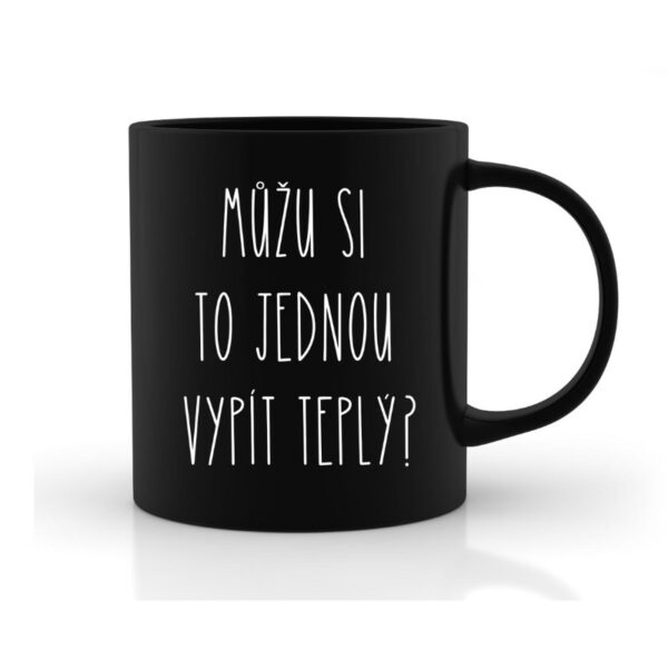 Černý hrnek s bílým potiskem