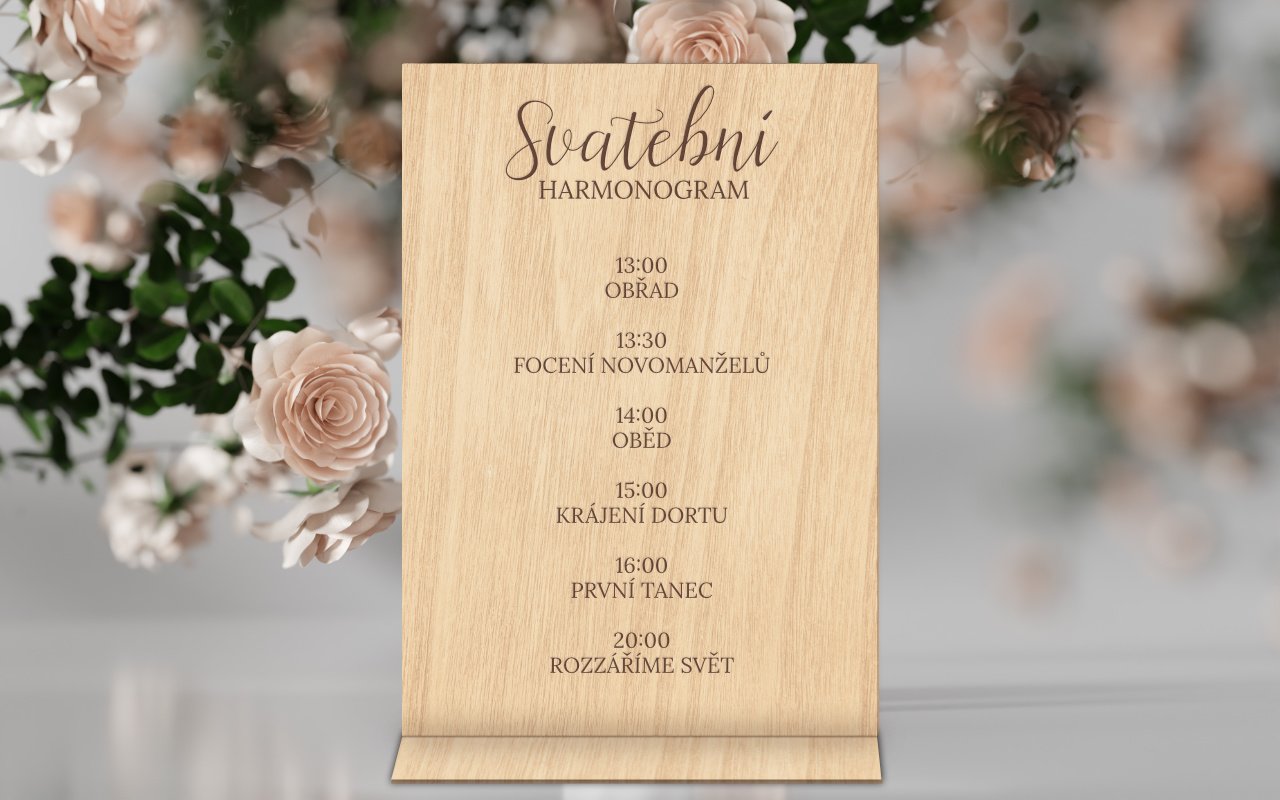 Cedule svatební program s vlastním textem 1 Obrázek program nahled galerie