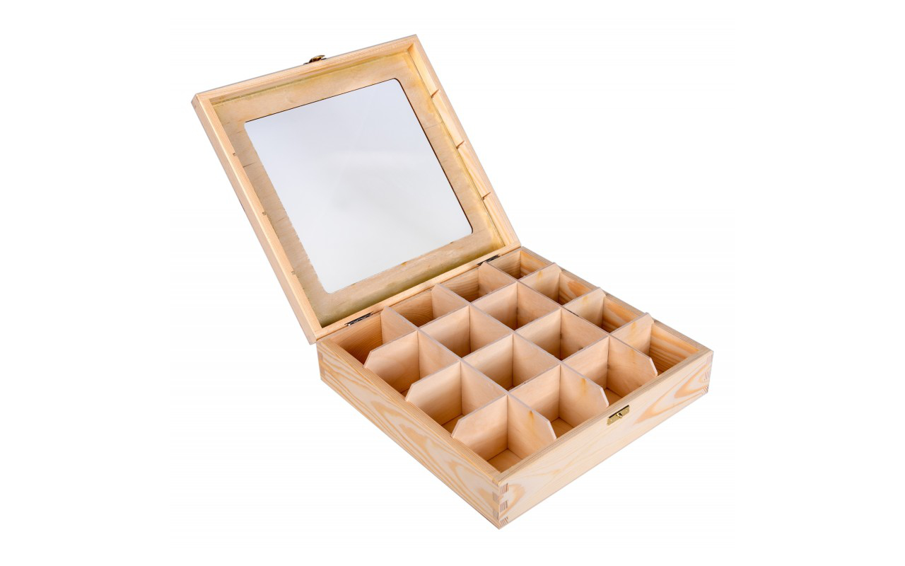 Dřevěný box s přihrádkami - s gravírováním na míru 2 Obrázek galerie teabox sklo