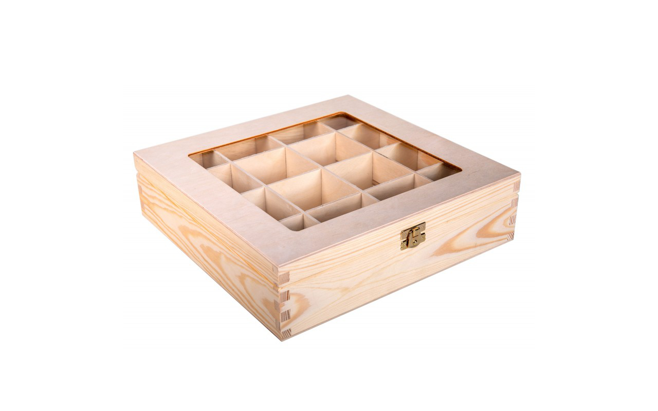 Dřevěný box s přihrádkami - s gravírováním na míru 1 Obrázek galerie teabox sklo1