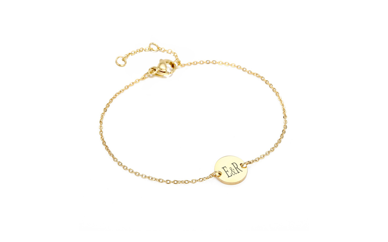 Náramek s kulatou destičkou 9mm a gravírováním 1 Obrázek galerie zlaty naramek