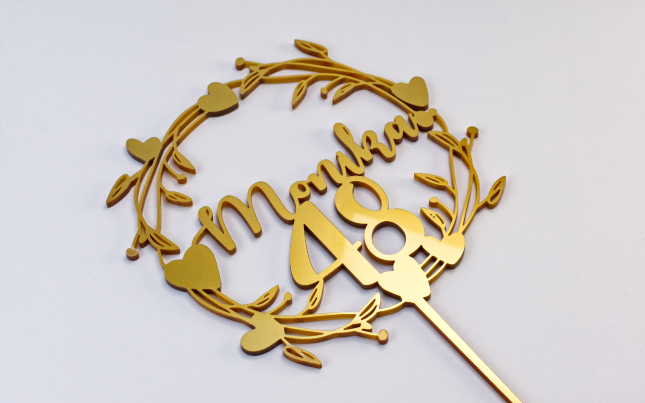 Zápich do dortu na míru - kulatý rámeček 3 Obrázek galerie zapich zlata 2