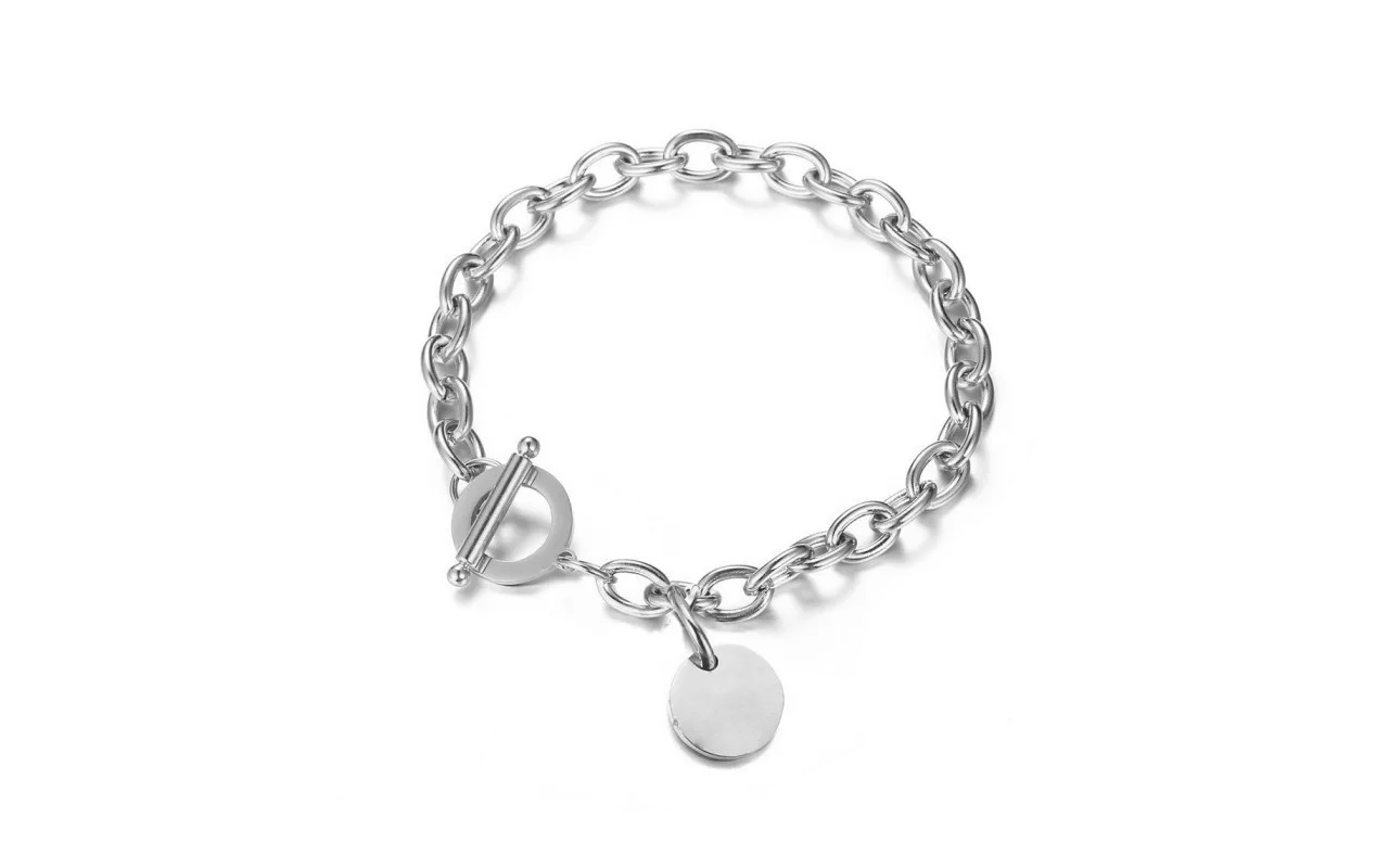 Náramek s kulatou destičkou s gravírováním 2 Obrázek galerie naramek kulata desticka stribrny1