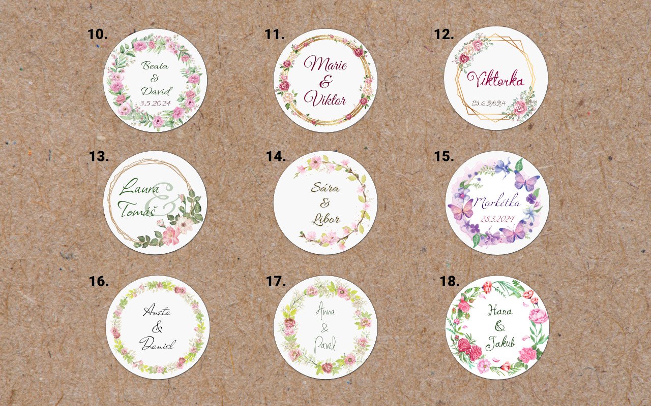 Kulaté nálepky s vlastním textem 1 Obrázek galerie samolepky designy2