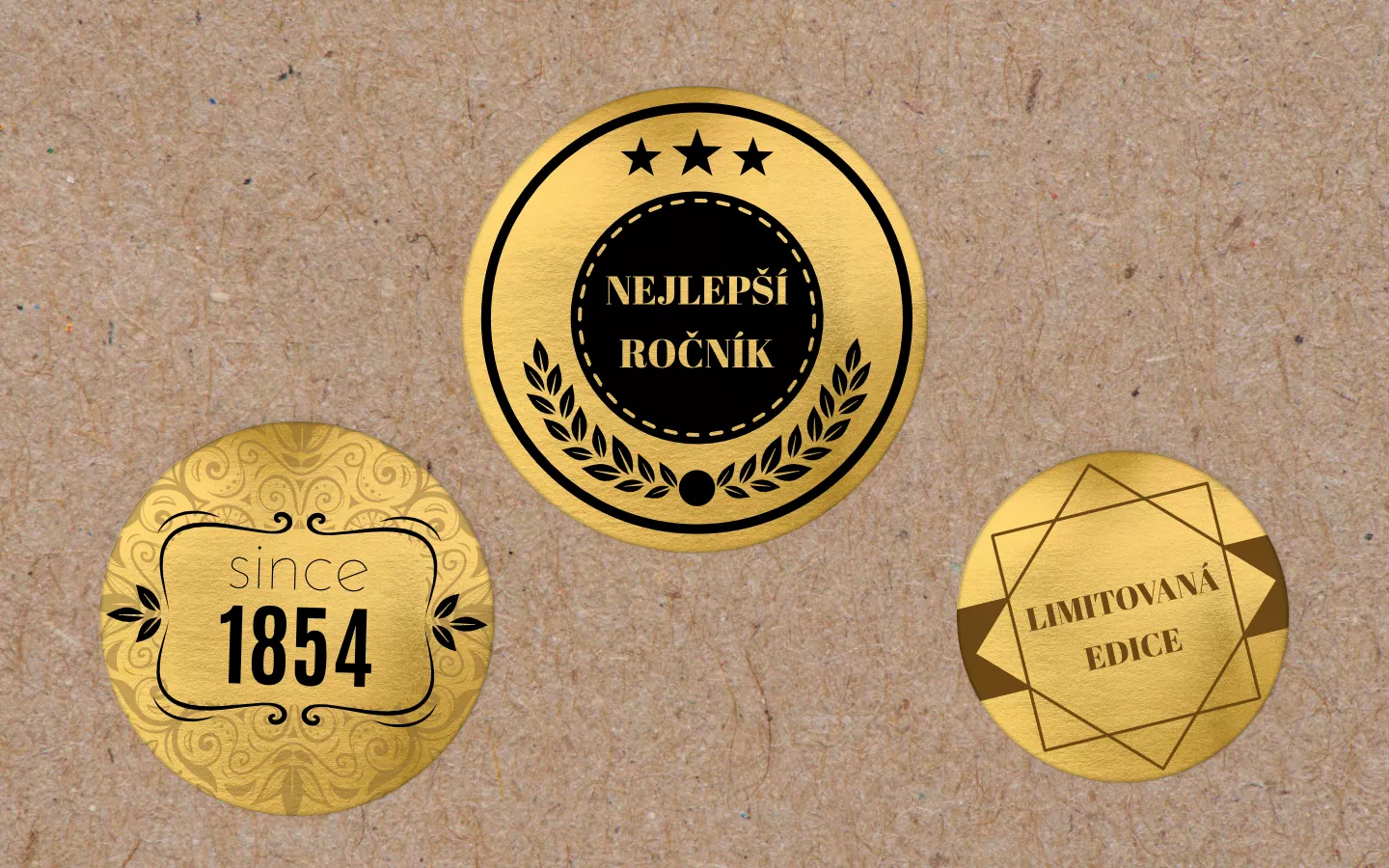 Zlaté kulaté nálepky s vlastním návrhem 1 Obrázek galerie zlate samolepky