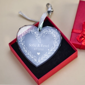 Skleněné srdce dekorace s gravírováním