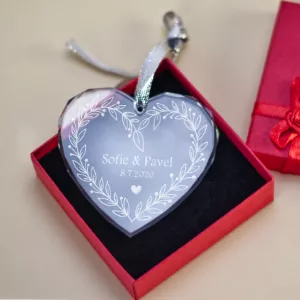 Skleněné srdce dekorace s gravírováním